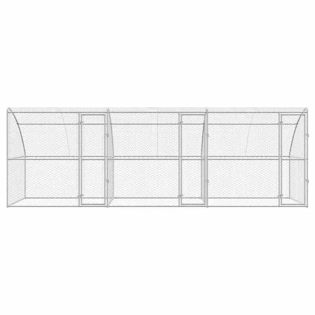 Outdoor Dog Kennel Silver 6 x 2 x 2 m 3 Piece Secure Pet Enclosure with Lockable Door and Mesh Roof for Ventilation and Comfort