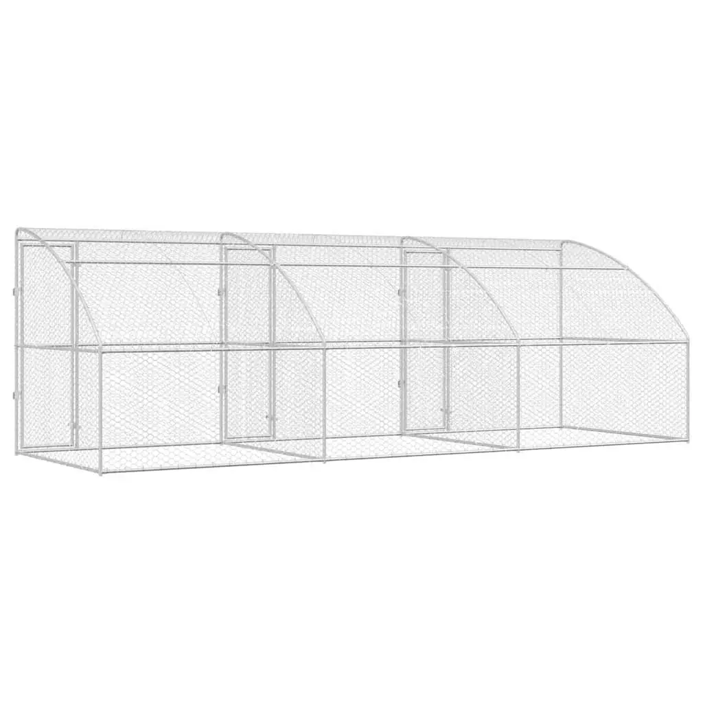 Outdoor Dog Kennel Silver 6 x 2 x 2 m 3 Piece Secure Pet Enclosure with Lockable Door and Mesh Roof for Ventilation and Comfort