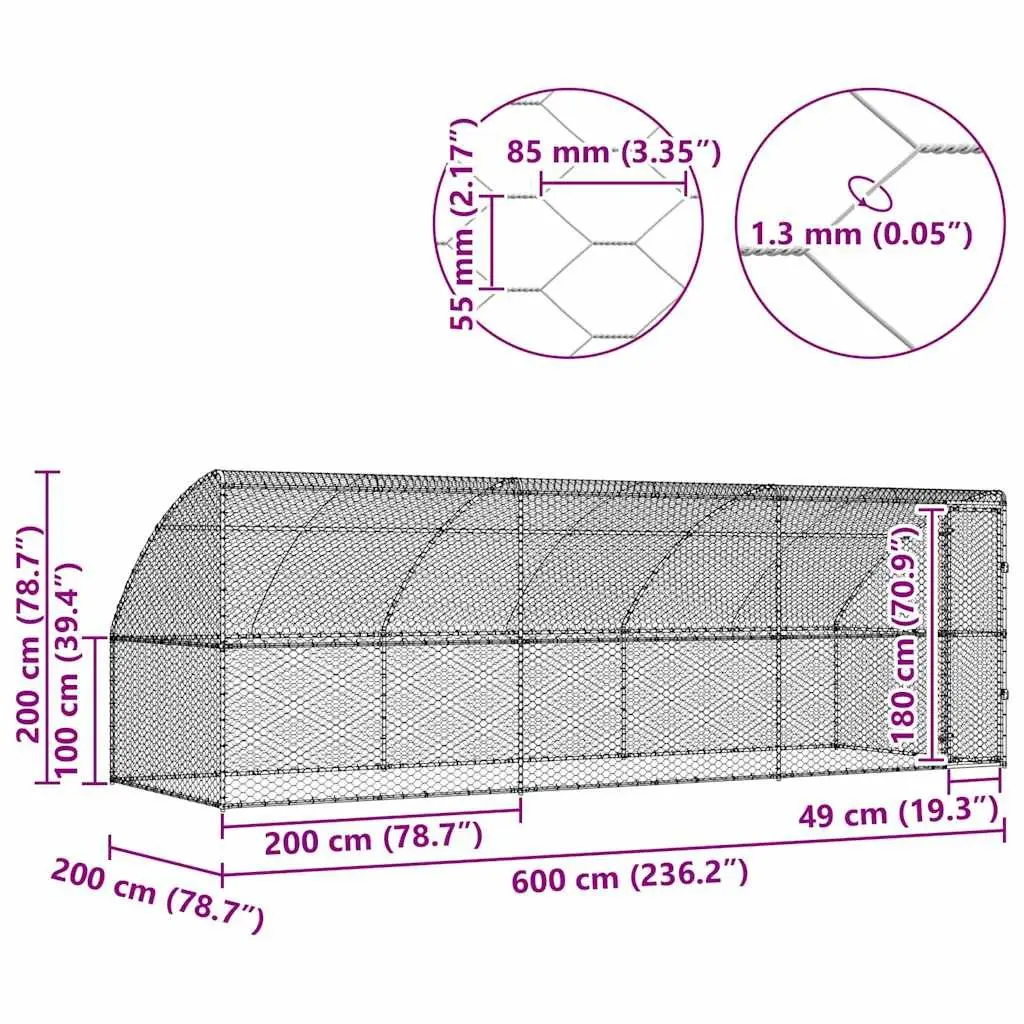 Dog Kennel Silver 6 x 2 x 2m Outdoor Pet Run Enclosure Lockable Door Mesh 3 Piece