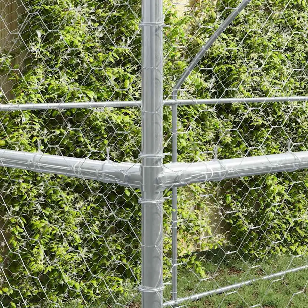 Dog Kennel Silver 6 x 2 x 2m Outdoor Pet Run Enclosure Lockable Door Mesh 3 Piece