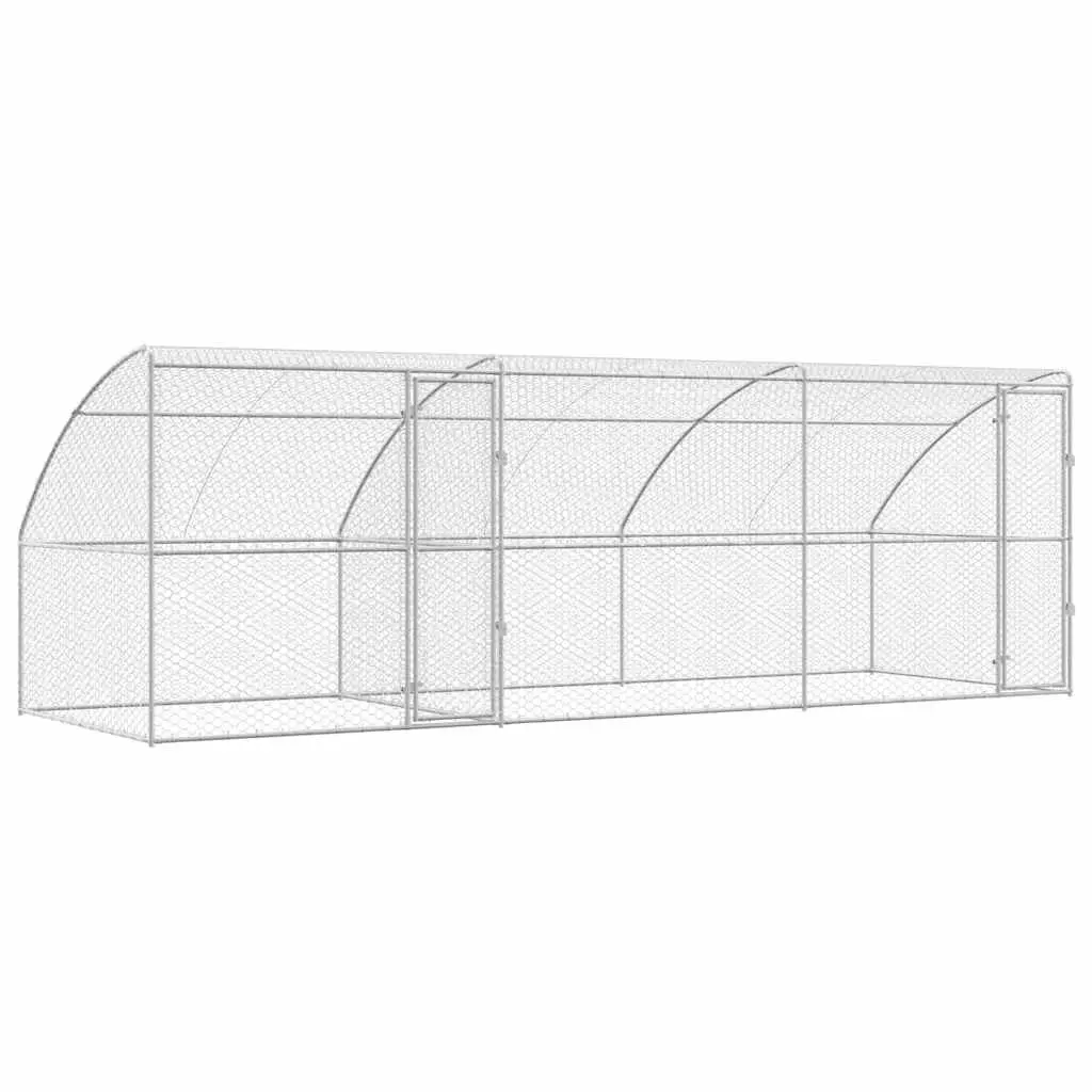 Dog Kennel Silver 6 x 2 x 2 m Outdoor Pet Run Enclosure Lockable Door Mesh Roof