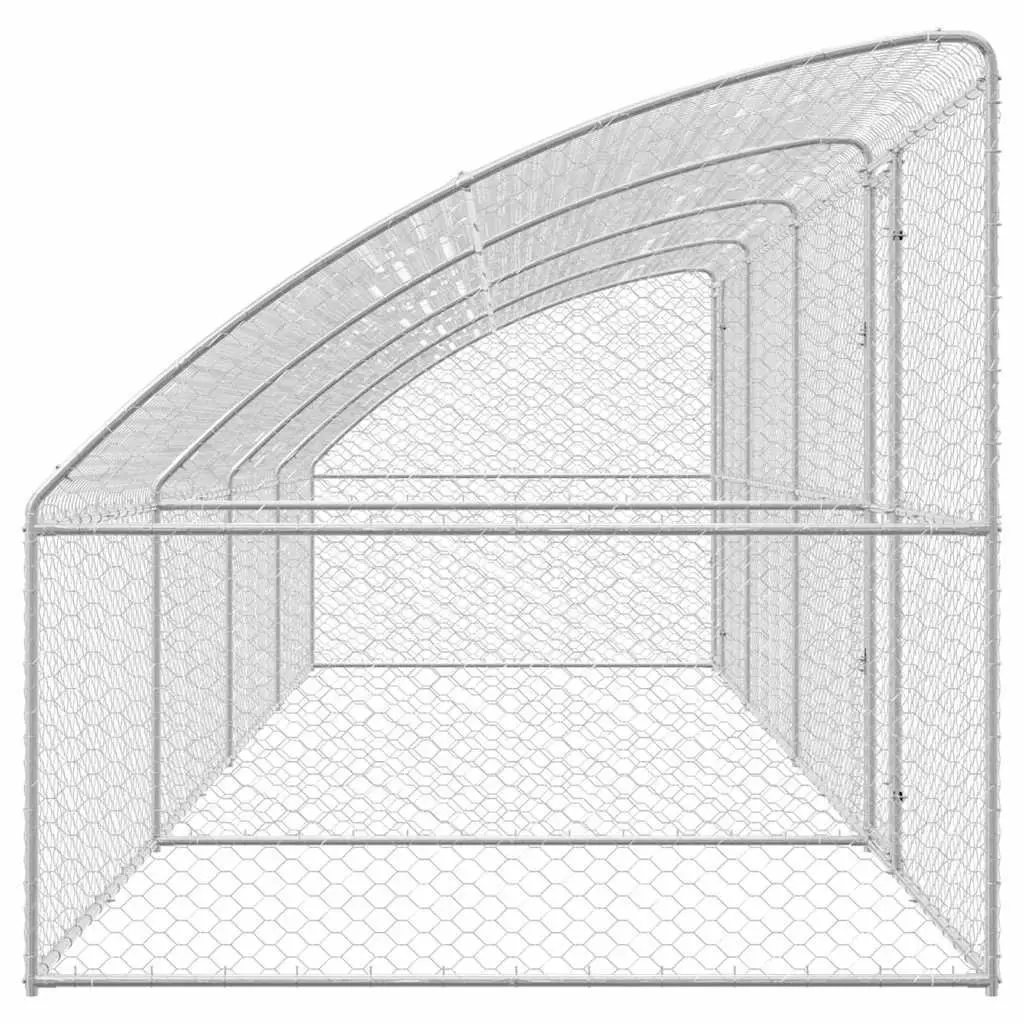Dog Kennel Silver 8 x 2 x 2 m Galvanised Steel Outdoor Pet Enclosure Lockable Mesh Roof