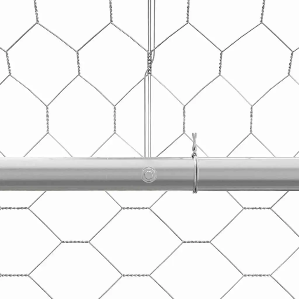 Dog Kennel Silver 8 x 2 x 2 m Galvanised Steel Outdoor Pet Enclosure Lockable Mesh Roof