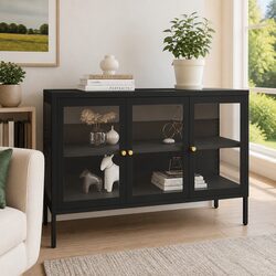 Black Sideboard with Glass Display 105x35x70 cm
