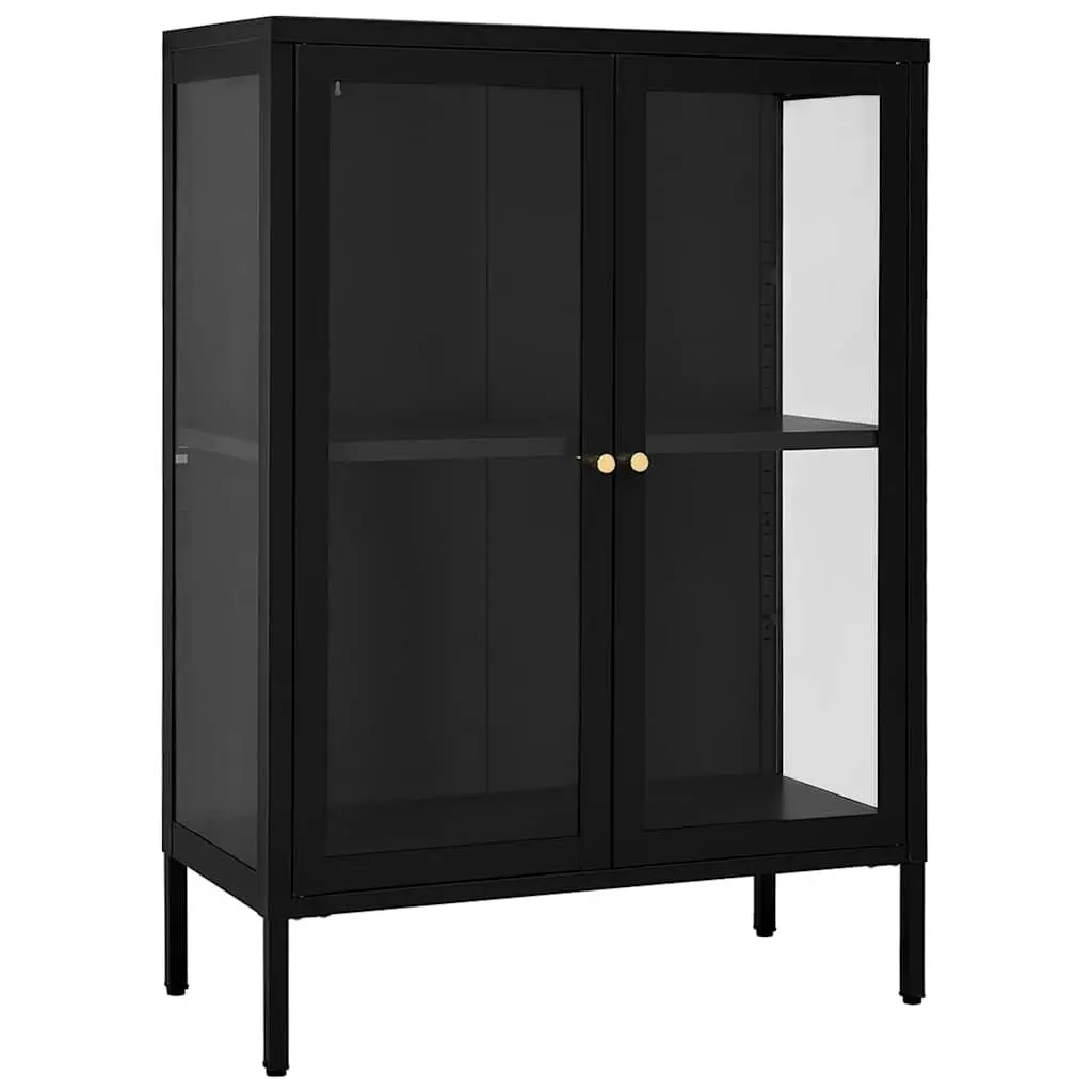 Sideboard Black Steel Glass Door Adjustable Shelving Unit Home Furniture