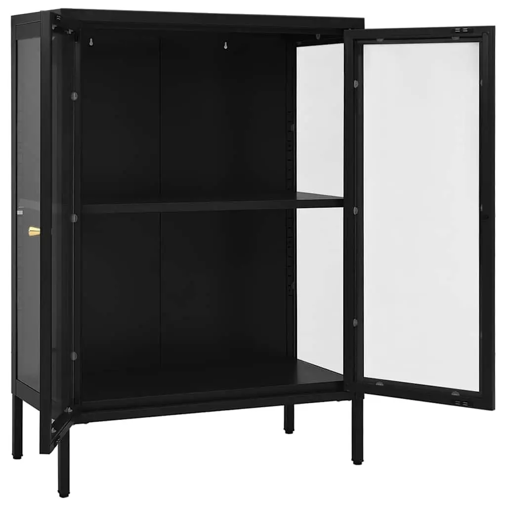 Sideboard Black Steel Glass Door Adjustable Shelving Unit Home Furniture