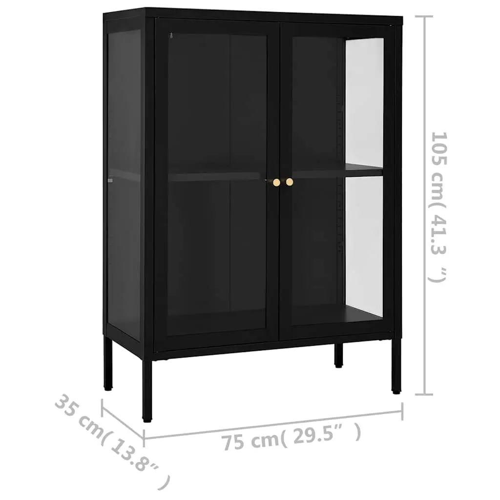 Sideboard Black Steel Glass Door Adjustable Shelving Unit Home Furniture