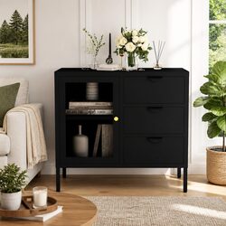 Concise and Stylish Black Storage Sideboard with Drawers