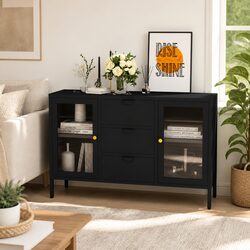 Compact Black Sideboard 105x35x70 cm with Glass Drawers