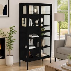 Black Display Cabinet with Adjustable Glass Shelves