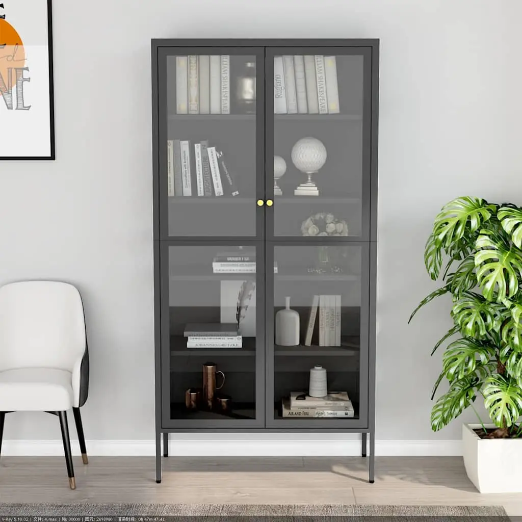 Display Cabinet Anthracite 90W x 40D x 180H cm Adjustable Shelves Home Furniture
