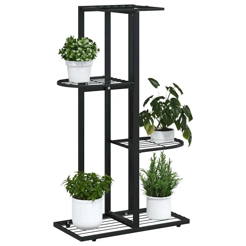 Metal Plant Stand Black 4-Tier Display Rack for Home and Garden