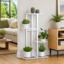 4-Tier Plant Stand with White Metal Finish