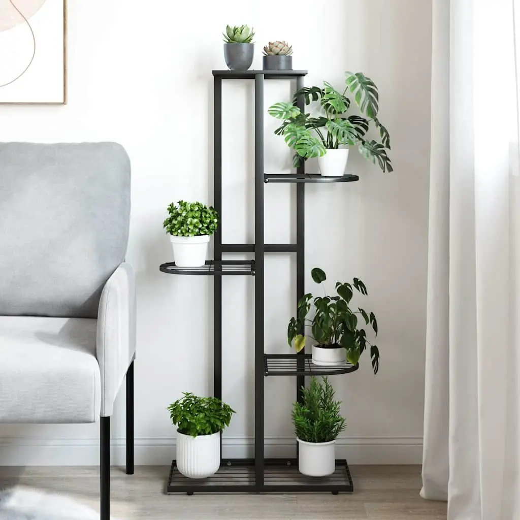 5-Tier Metal Plant Stand Black 43x22x98cm Sturdy Construction