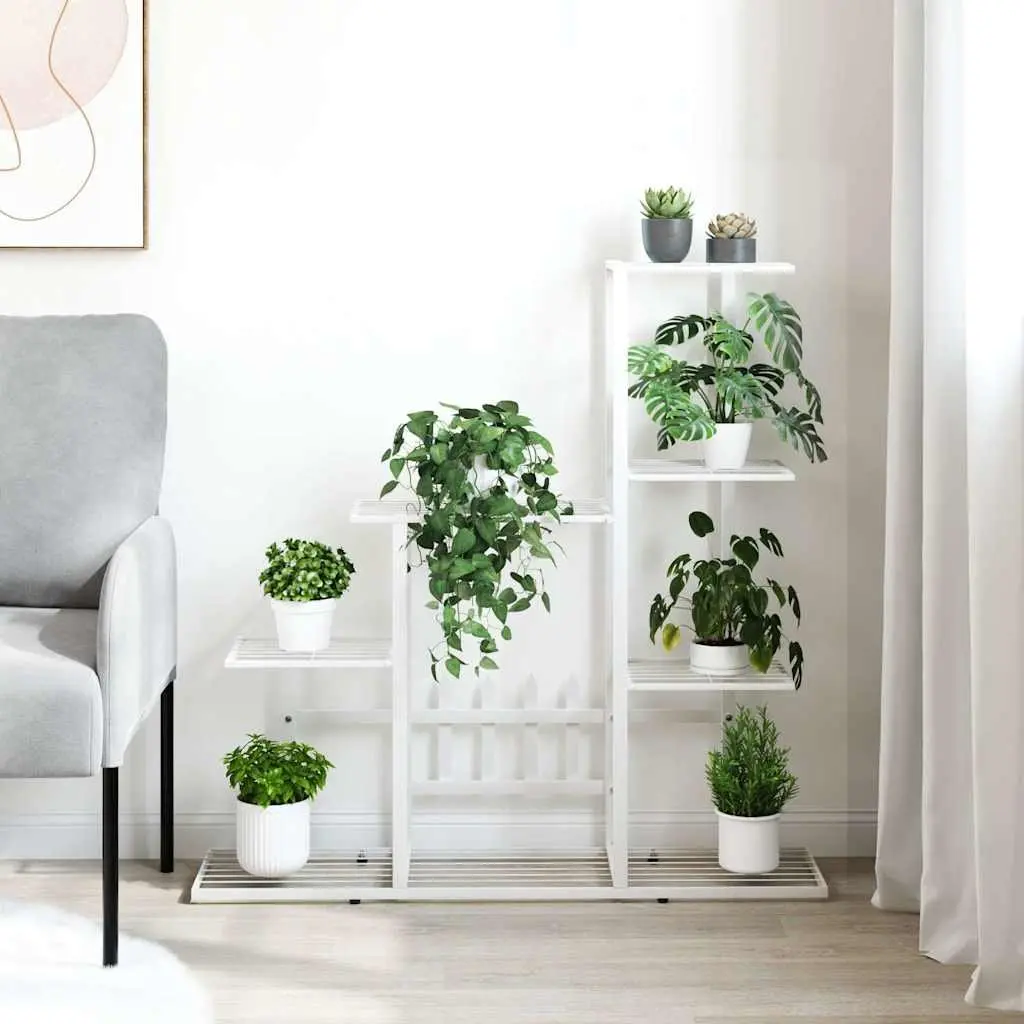 Metal Plant Stand White 94.5x25x88cm Sturdy Display Rack for Home and Garden Decor