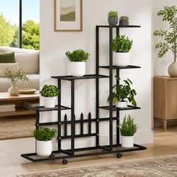 Black Metal Plant Stand with Wheels - 94.5x25x92.5cm for Your Plants