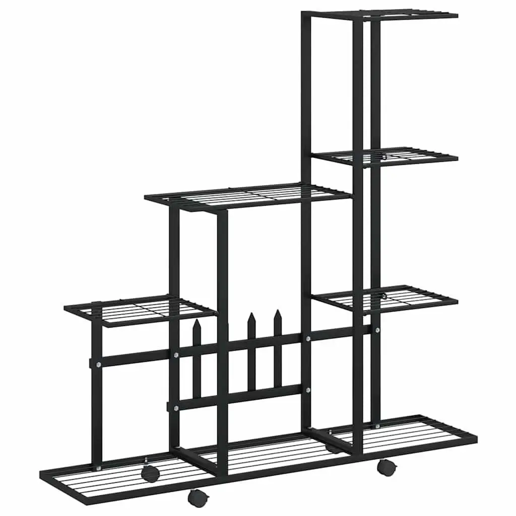 Plant Stand Black Metal 94.5x25x92.5cm with Wheels for Easy Mobility