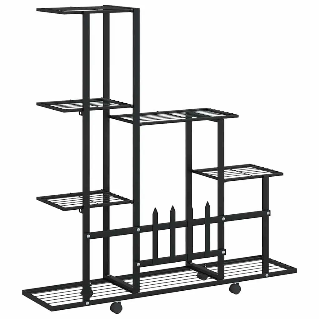 Plant Stand Black Metal 94.5x25x92.5cm with Wheels for Easy Mobility