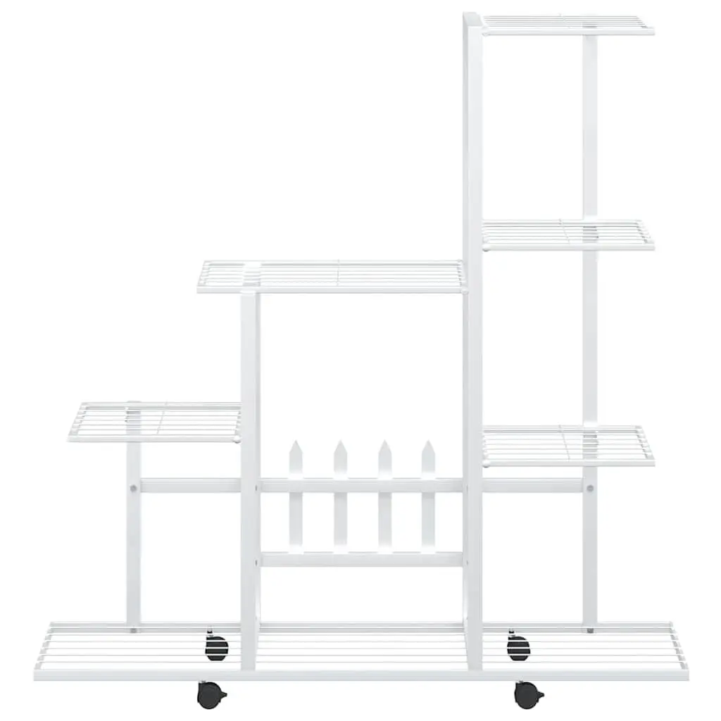Plant Stand with Wheels White Metal Display Rack Flower Shelving Garden Decor