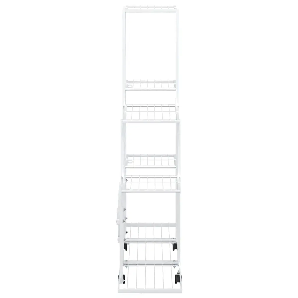 Plant Stand with Wheels White Metal Display Rack Flower Shelving Garden Decor