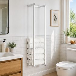 White Steel Towel Rack Wall Mount Bathroom Organizer Storage Holder Stand