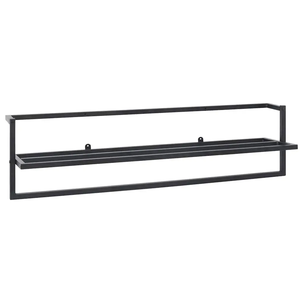 Towel Rack Black Iron Wall Mount Bathroom Shelf Storage Holder Organizer