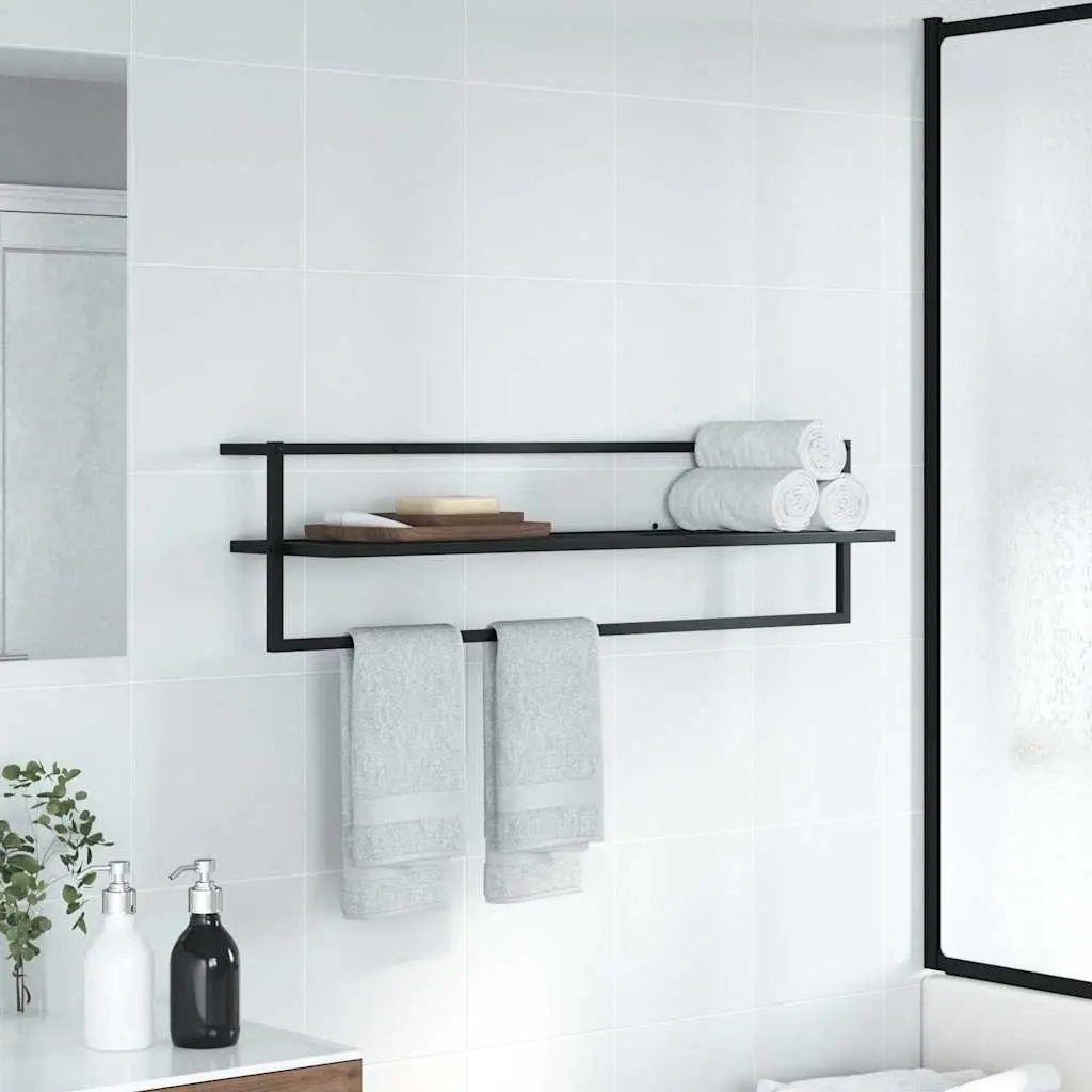 Towel Rack Black Iron Wall Mount Bathroom Shelf Storage Holder Organizer