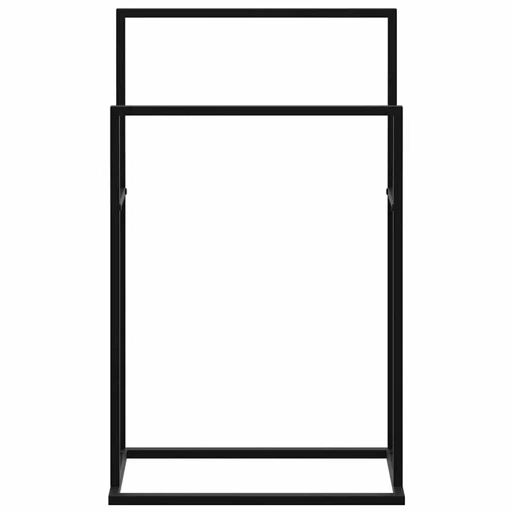 Freestanding Towel Rack Black 2 Tier Iron Bathroom Storage Holder Stand