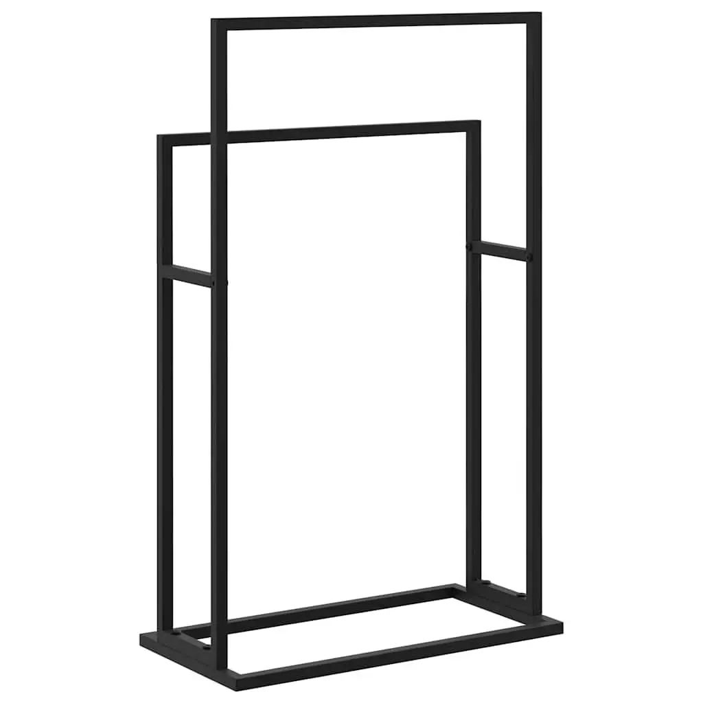 Freestanding Towel Rack Black 2 Tier Iron Bathroom Storage Holder Stand