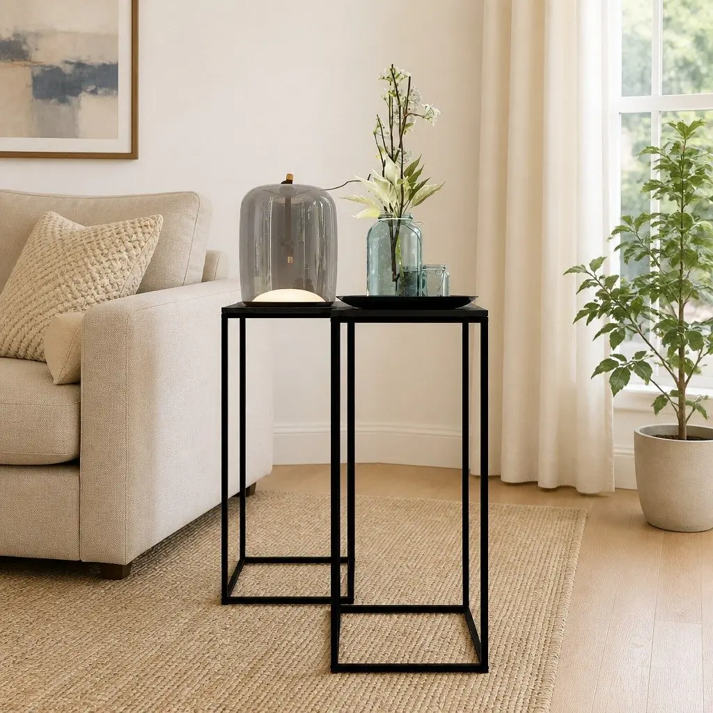 Side Tables Black Set of 2 Steel Accent Furniture Living Room