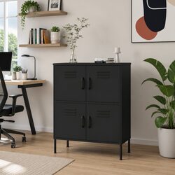 Storage Cabinet Black Steel 80x35x101.5cm Adjustable Shelves Organizer Unit