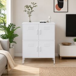 Compact White Steel Storage Cabinet for Home Organization