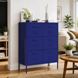 Compact 6 Drawer Navy Blue Storage Cabinet - Efficient Design