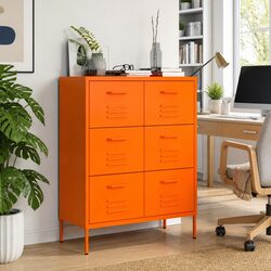 Orange Steel Storage Cabinet with 6 Drawers