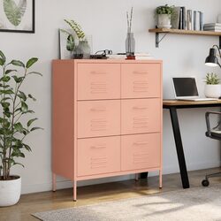 Compact Pink Steel Dresser with 6 Smooth-Glide Drawers