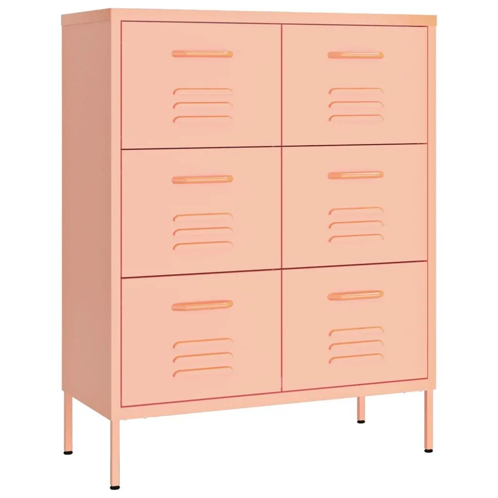 Steel Dresser Organizer Pink 6 Drawer Unit 80W x 35D x 101.5H cm for Bedroom Storage