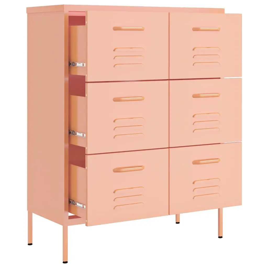 Steel Dresser Organizer Pink 6 Drawer Unit 80W x 35D x 101.5H cm for Bedroom Storage