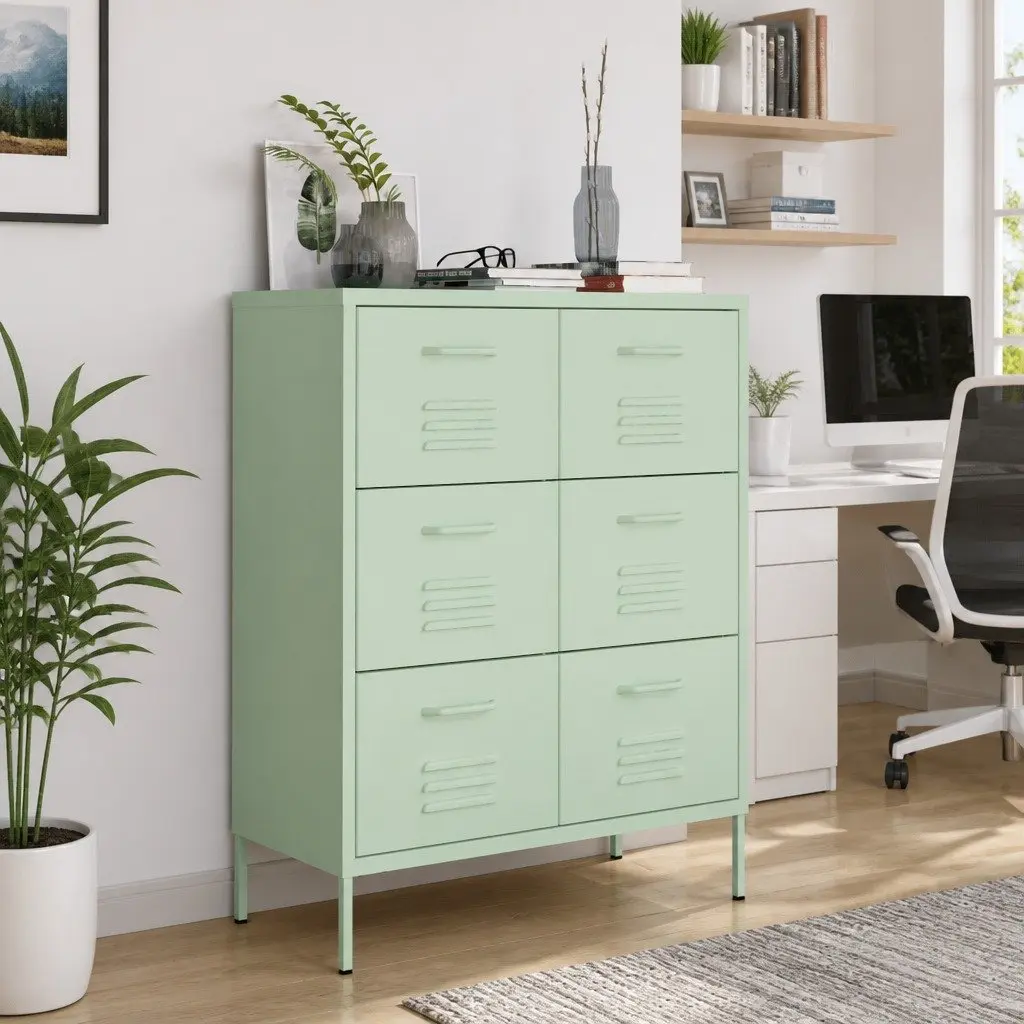 Storage Drawer Cabinet Green 80x35x101.5cm 6 Drawers Steel Organiser Unit