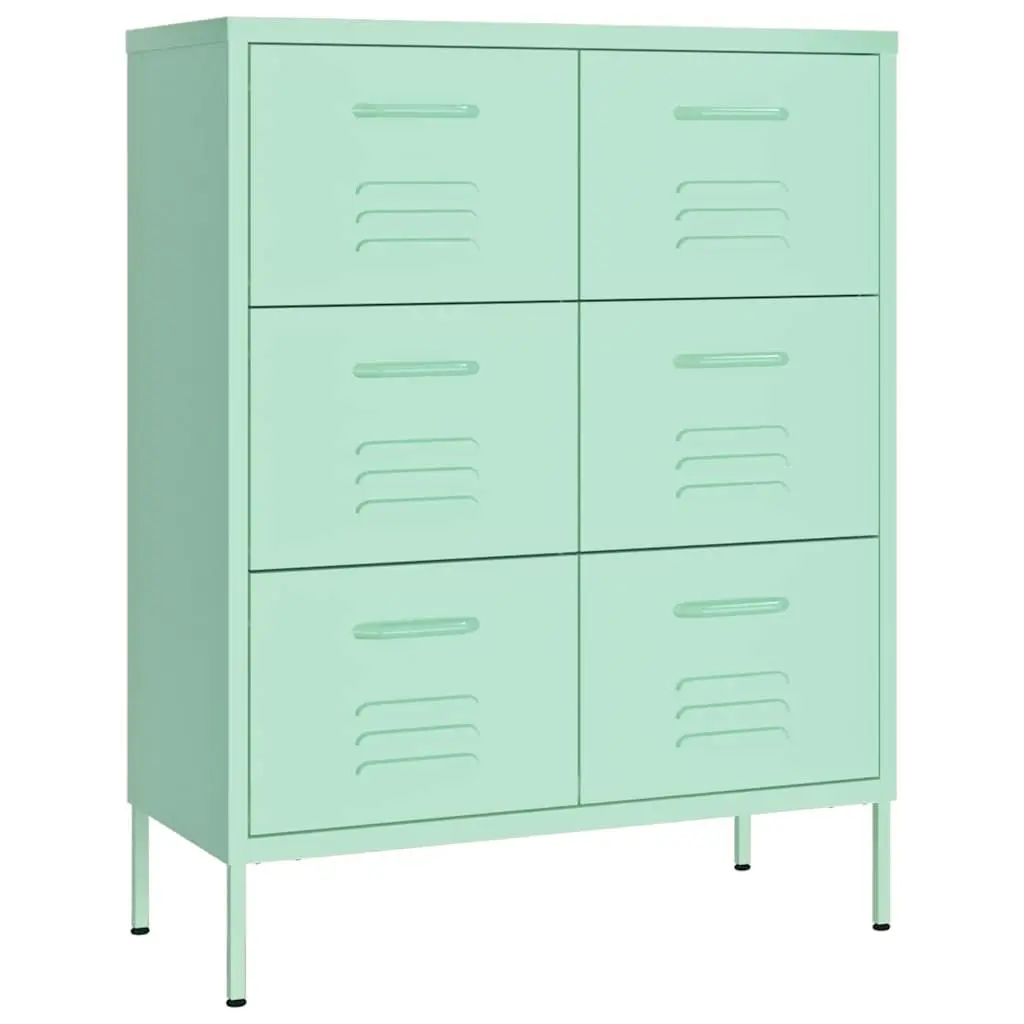 Storage Drawer Cabinet Green 80x35x101.5cm 6 Drawers Steel Organiser Unit