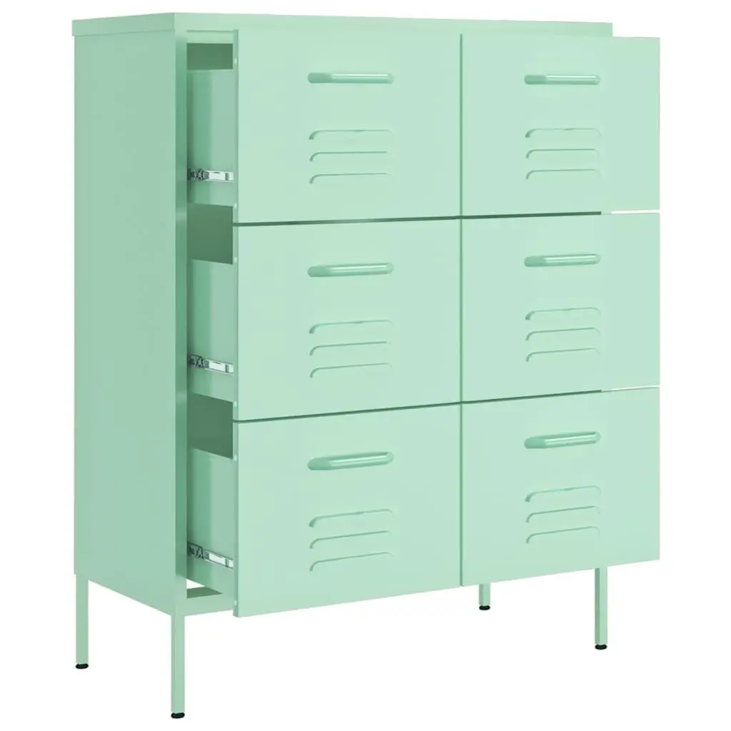 Storage Drawer Cabinet Green 80x35x101.5cm 6 Drawers Steel Organiser Unit