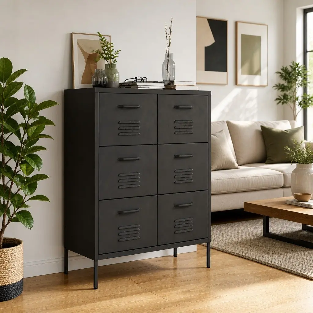 Drawer Storage Cabinet Anthracite 80x35x101.5cm Steel 6 Drawers