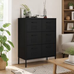 Compact and Functional 6 Drawer Black Steel Cabinet