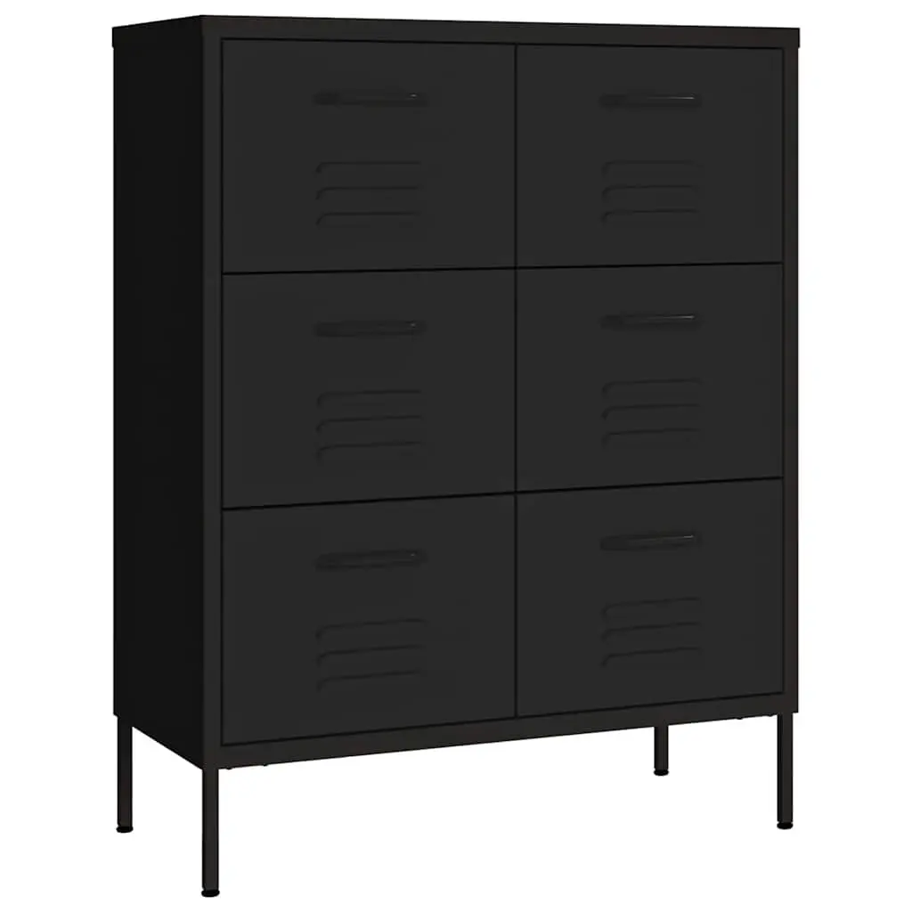 Storage Cabinet Black Steel 6 Drawer Organizer Bedroom Living Room