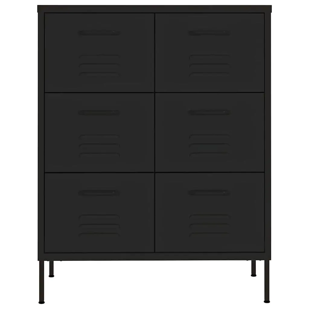 Storage Cabinet Black Steel 6 Drawer Organizer Bedroom Living Room