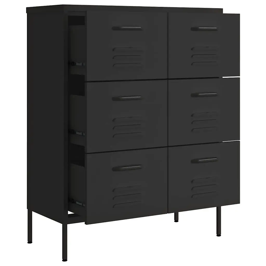 Storage Cabinet Black Steel 6 Drawer Organizer Bedroom Living Room