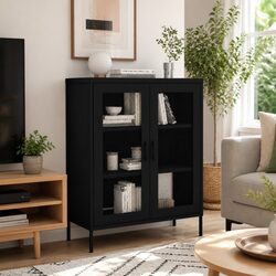 Compact Black Storage Cabinet with Adjustable Features