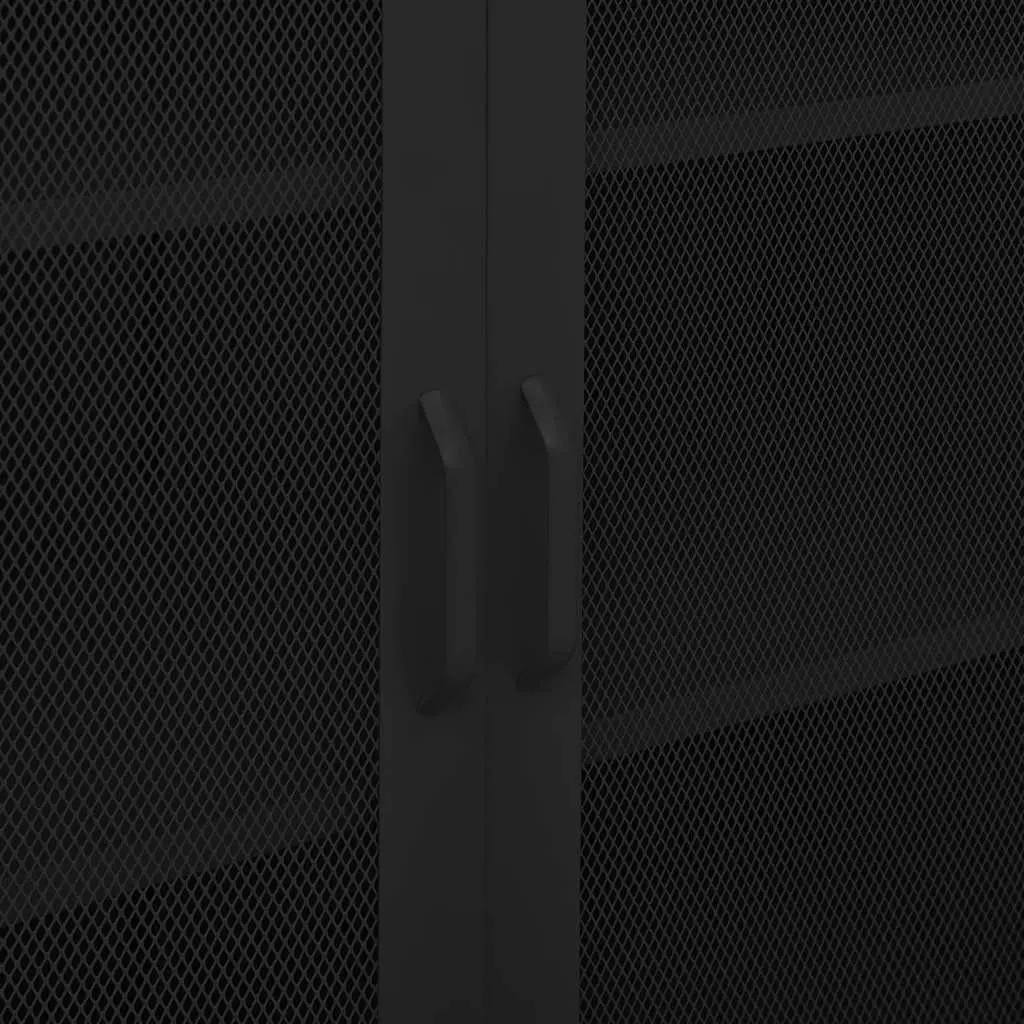 Black Storage Cabinet with Steel Mesh Doors 80x35x101.5cm Adjustable Shelves for Home Organization