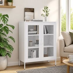 Compact White Storage Cabinet with Mesh Doors for Easy Access