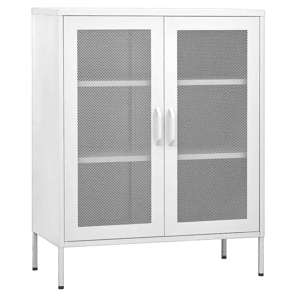 Steel Frame Storage Cabinet White 2 Mesh Doors Adjustable Shelves Home Organization 80cm Width 35cm Depth 1015cm Height