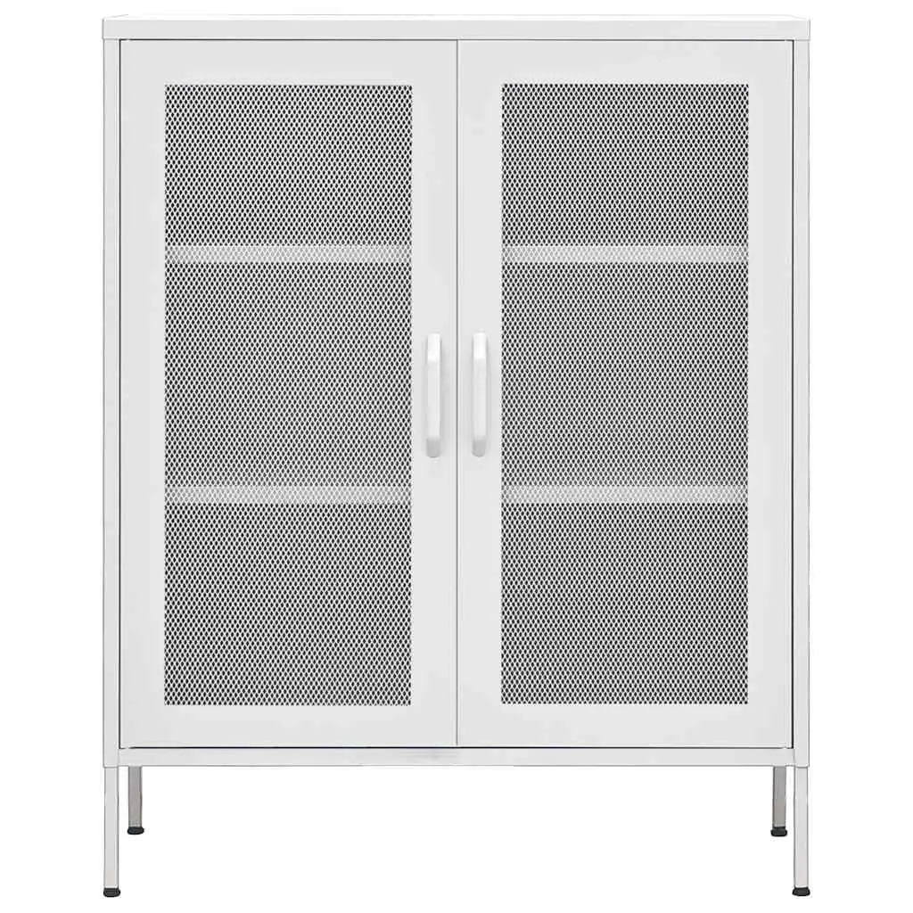 Steel Frame Storage Cabinet White 2 Mesh Doors Adjustable Shelves Home Organization 80cm Width 35cm Depth 1015cm Height